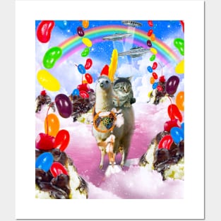 Cat Riding Llama With Sundae And Jelly Beans Posters and Art